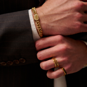 Men’s Gold Chain Bracelet & Ring Set
