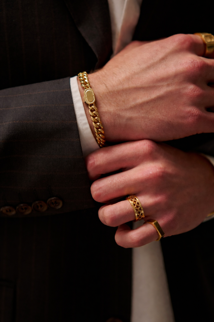 Men’s Gold Chain Bracelet & Ring Set